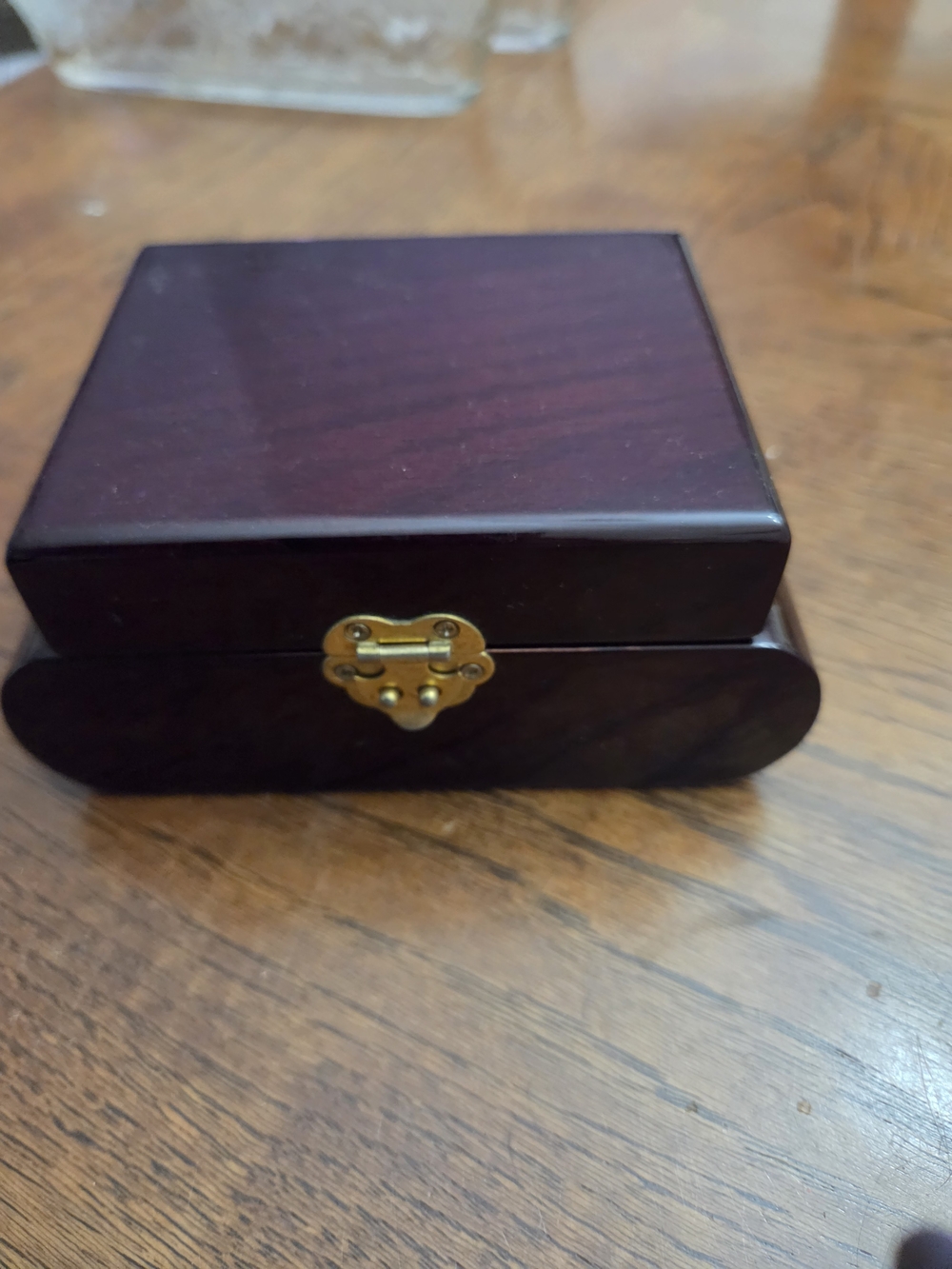 Classic Dark Brown Wooden Jewelry Box with Brass Latch